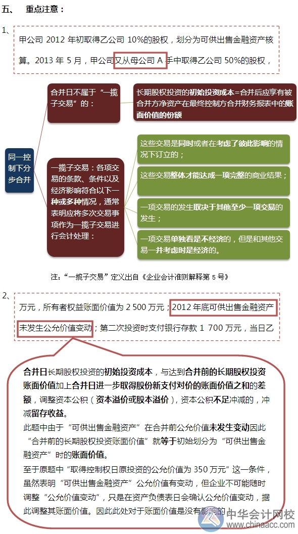 2015注會“借題發(fā)揮”會計篇：長期股權投資（同一控制）