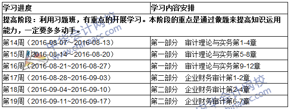 2016中級審計師《審計理論與實務(wù)》提高階段學(xué)習(xí)計劃表