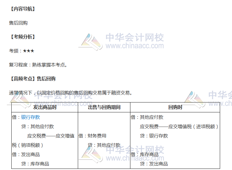 2018年《中級會計實(shí)務(wù)》高頻考點(diǎn)：售后回購