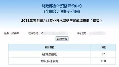 初級會計考試成績