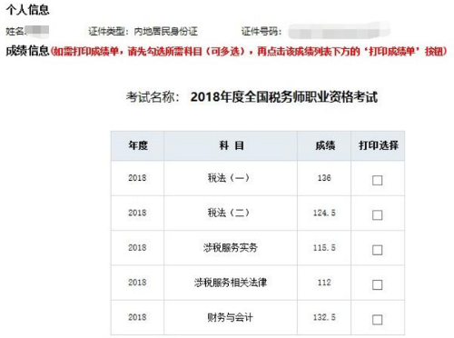 稅務(wù)師成績單2