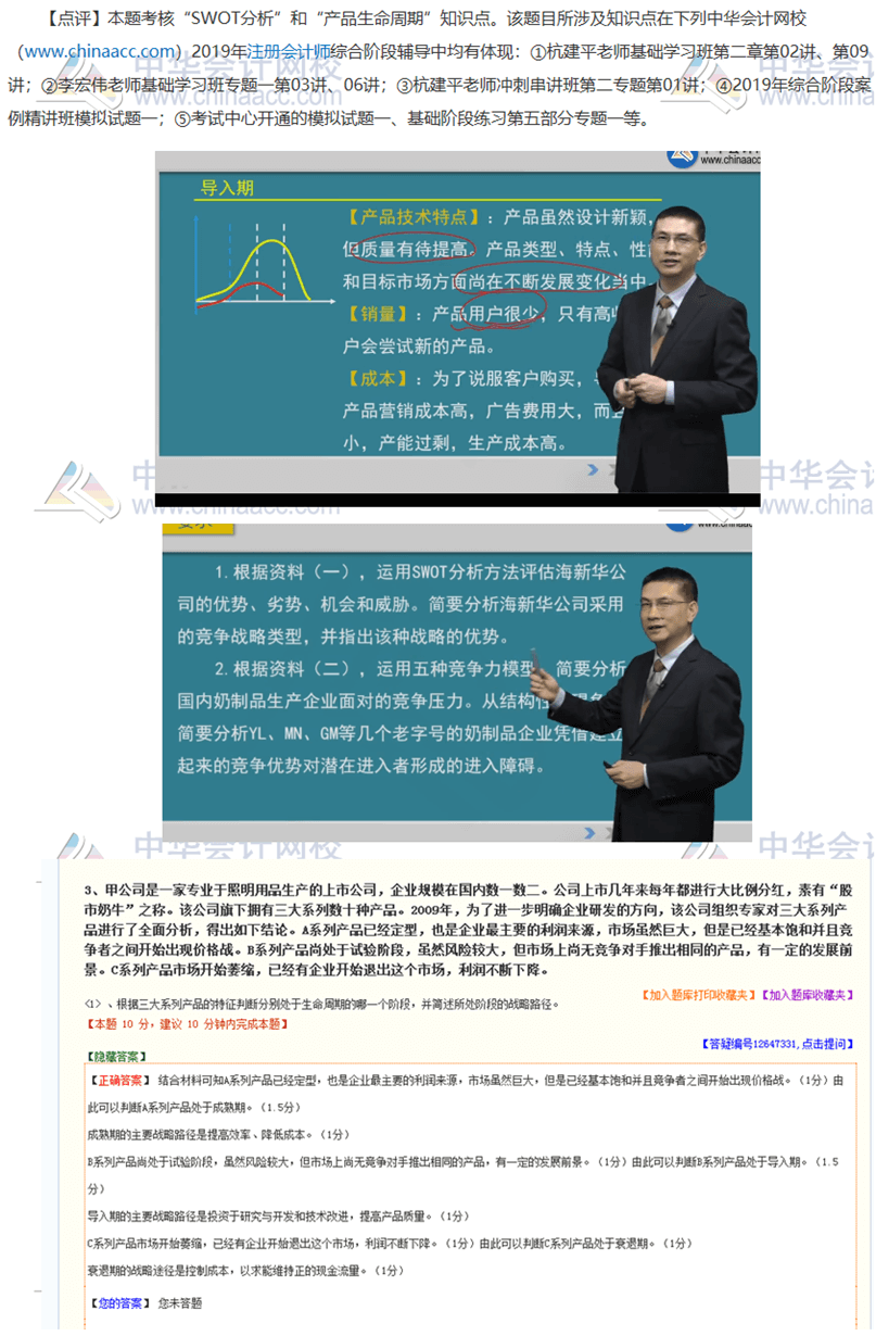 2019年注會職業(yè)能力綜合測試（二）試題涉及知識點