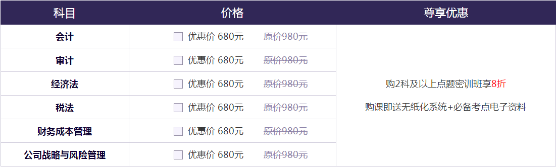 注冊會計師點題密訓(xùn)班價格