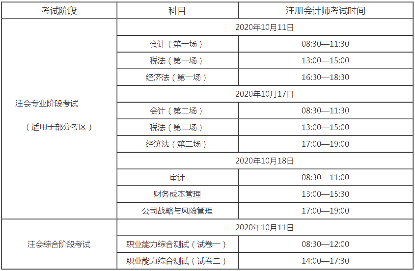 2020年上海注冊會計師考試時間和科目安排出來了！