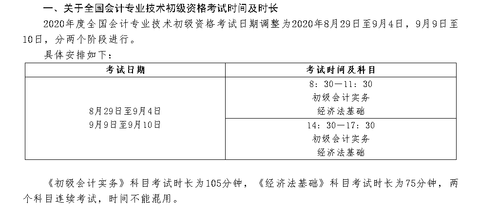 2020年廣西初級會計考試科目及考試時間