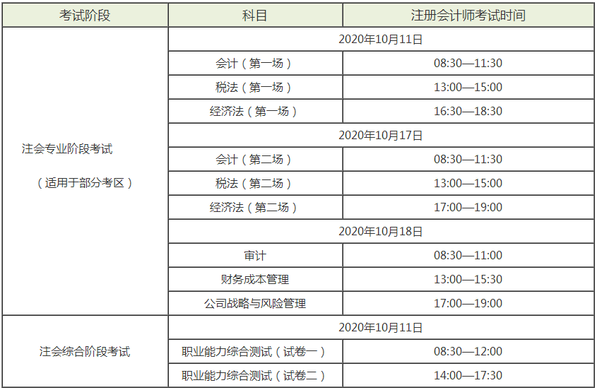 2020年湖北宜昌cpa考試時(shí)間是什么時(shí)候？