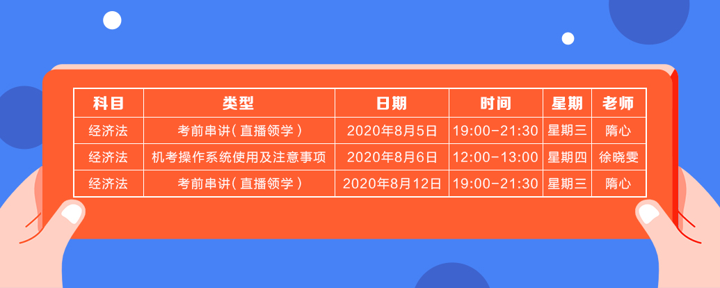 8月中級(jí)經(jīng)濟(jì)法課表