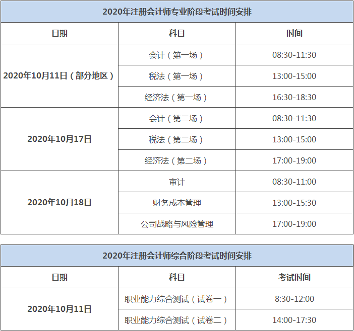 湖南2020注會(huì)考試時(shí)間科目安排公布了嗎？