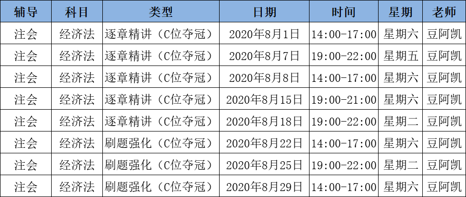 2020注會《經(jīng)濟法》C位奪冠課表來了！