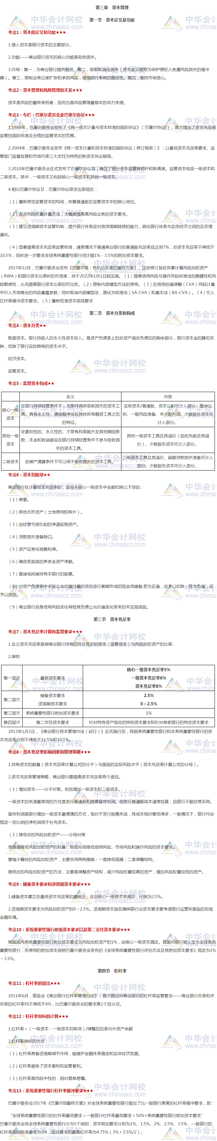 必看！銀行初級《風(fēng)險管理》高頻考點第三章 資本管理