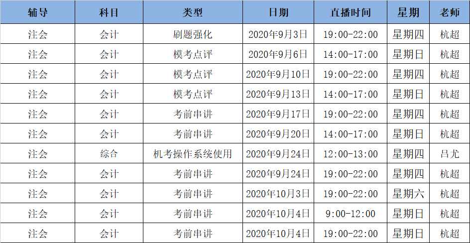 2020注會《會計》C位奪冠課表來了！