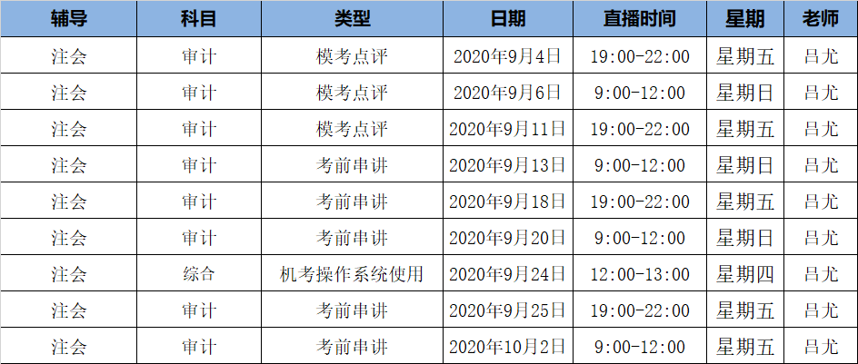 2020注會《審計》C位奪冠課表來了！