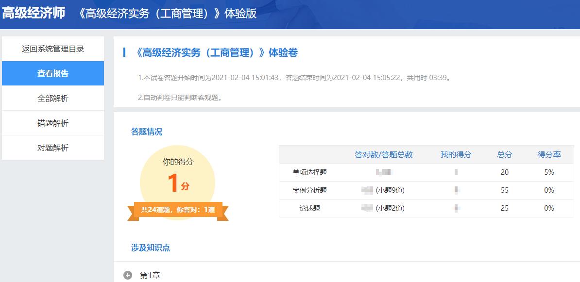 高級(jí)經(jīng)濟(jì)師機(jī)考模擬系統(tǒng)-查看成績(jī)及解析