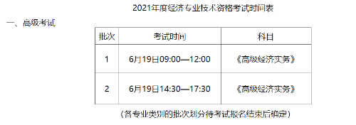 新疆2021高級經濟師考試時間表