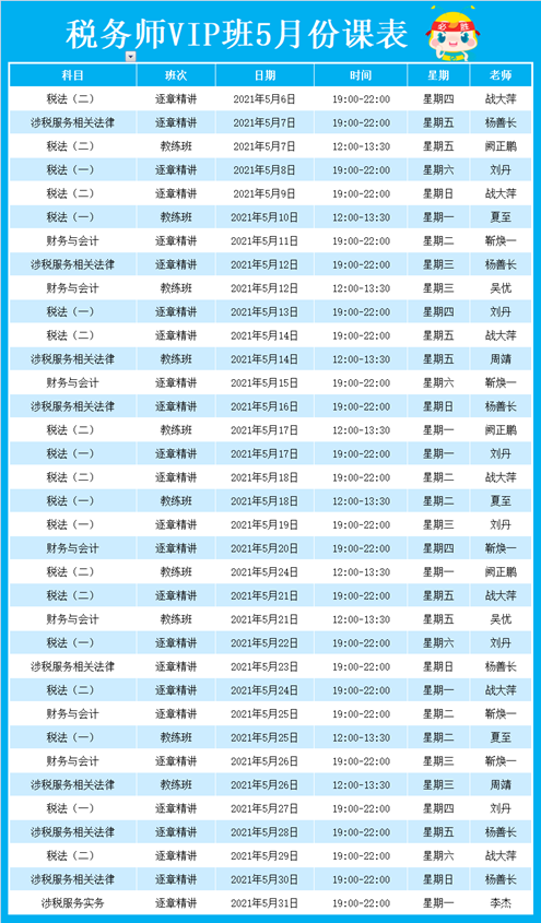 稅務師VIP簽約特訓班5月課表新