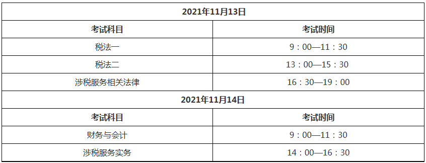 2021稅務師考試時間表