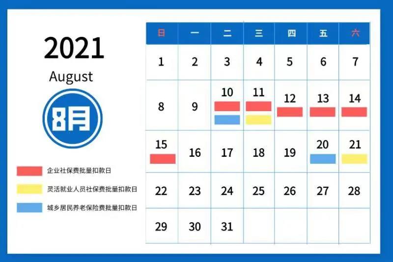 【稅局提醒】2021年8月社會保險費征繳時間安排