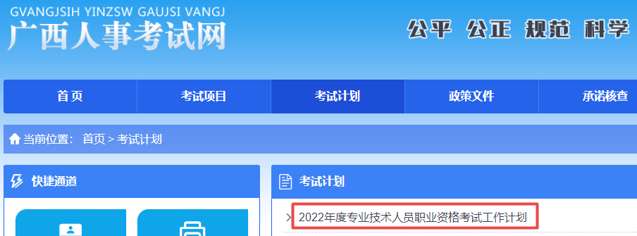 廣西2022年專業(yè)技術(shù)資格考試計(jì)劃