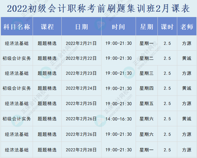 速看！2022初級(jí)會(huì)計(jì)職稱考前刷題集訓(xùn)班課表已出爐！