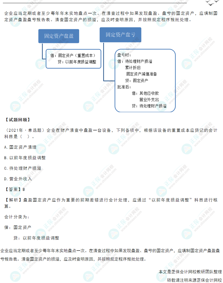 2022年《初級會計實務》高頻考點：固定資產(chǎn)的清查