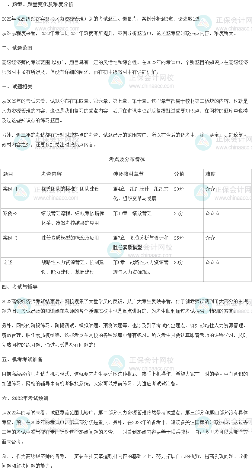 2022年高級(jí)經(jīng)濟(jì)師考試《人力資源管理》考情分析及2023考情預(yù)測