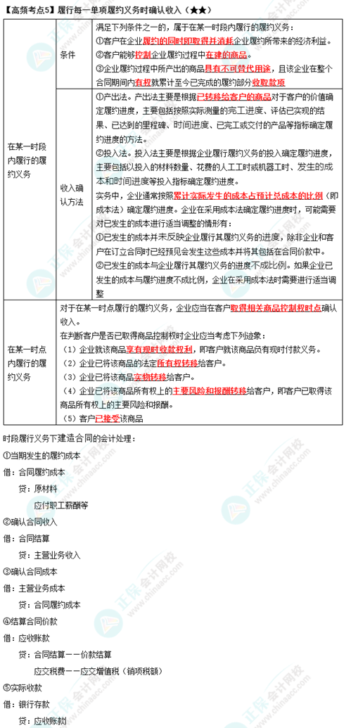 《中級會計實務(wù)》高頻考點：履行每一單項履約義務(wù)時確認(rèn)收入（★★）