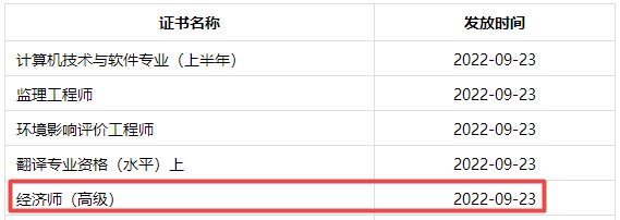 成都2022高級(jí)經(jīng)濟(jì)師合格證明發(fā)放