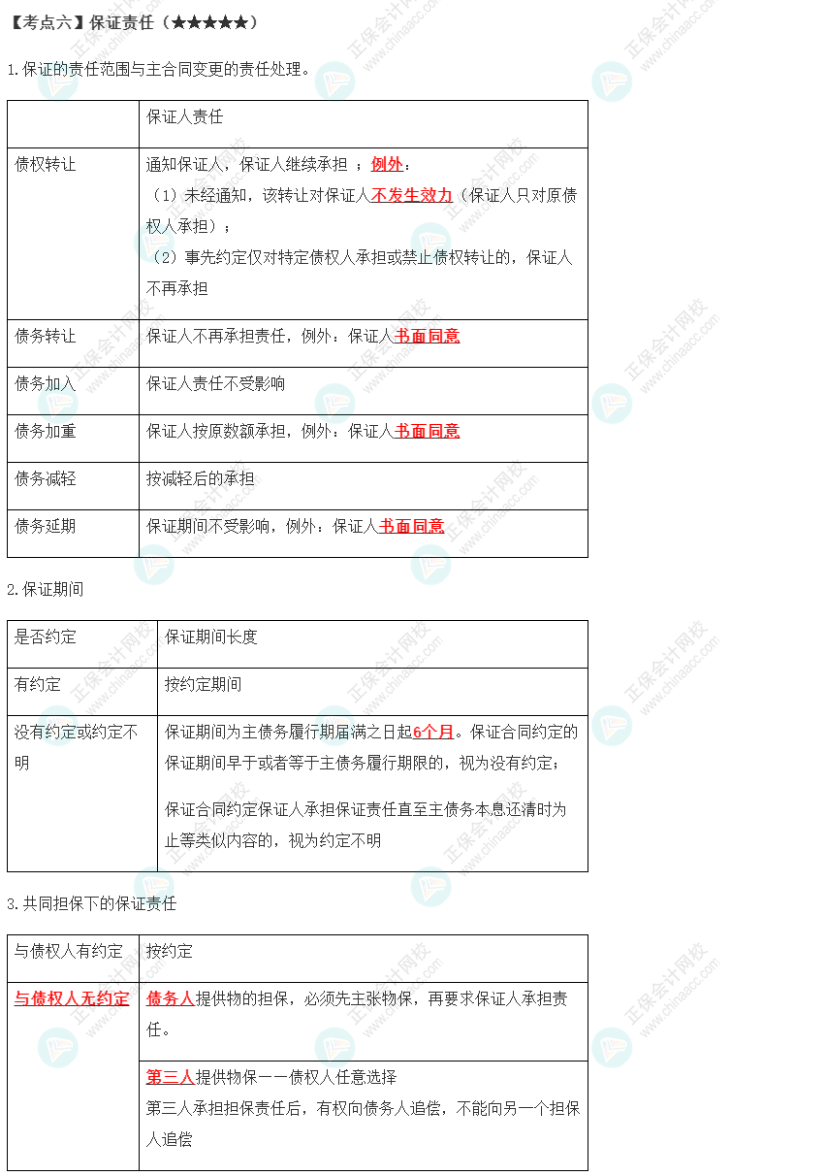 2023年注會《經(jīng)濟法》第4章高頻考點6：保證責(zé)任