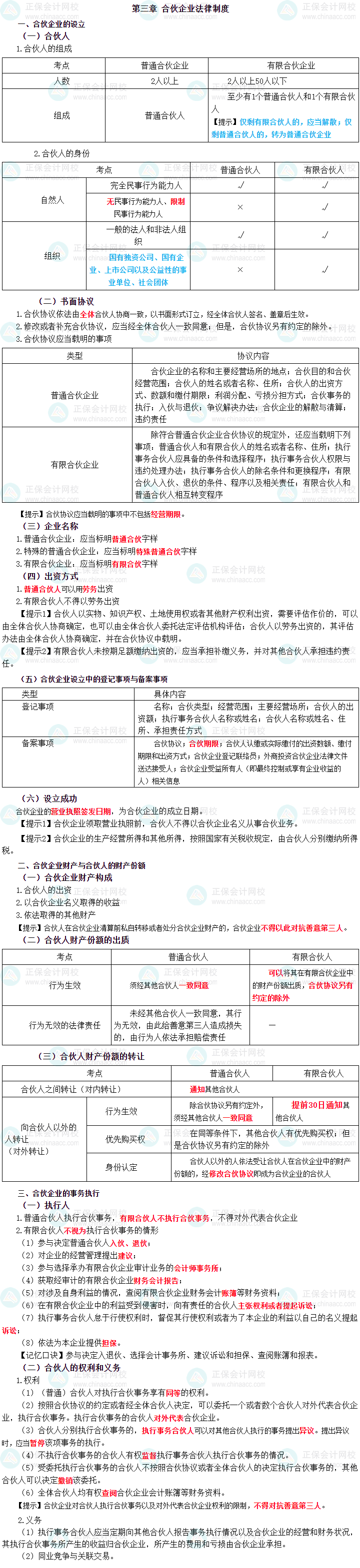 2023年中級會計職稱《經(jīng)濟法》三色筆記第三章：合伙企業(yè)法律制度