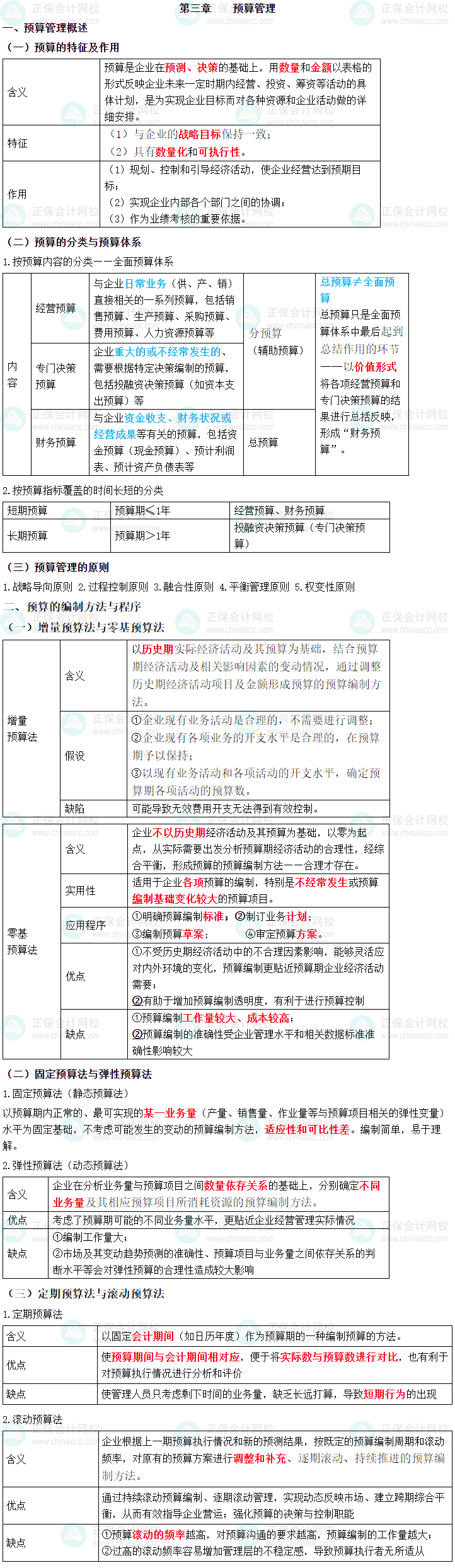 2023年中級會計職稱《財務(wù)管理》三色筆記第三章：預算管理