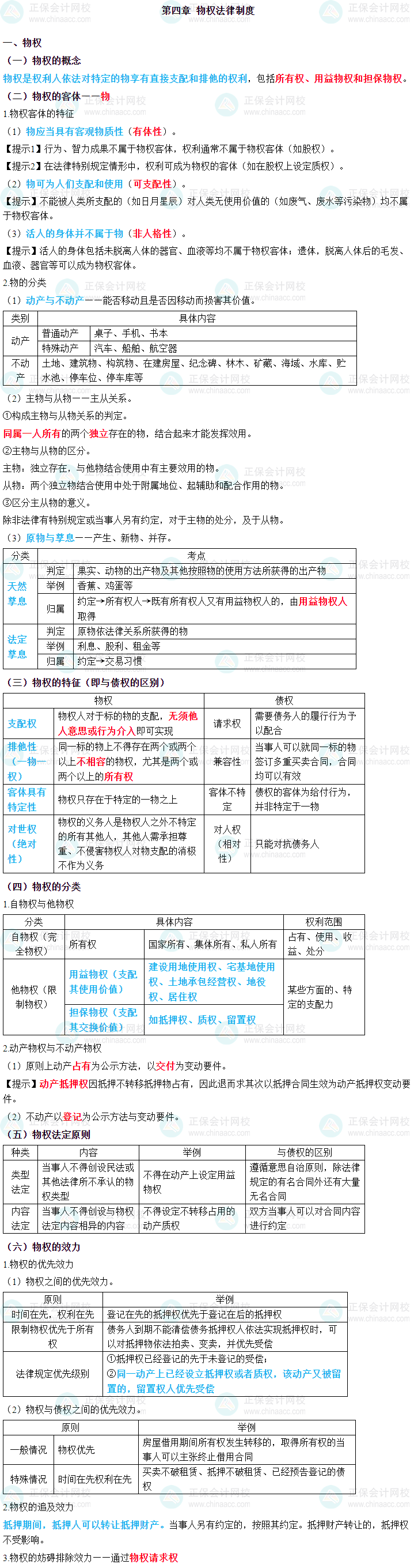 2023年中級(jí)會(huì)計(jì)職稱《經(jīng)濟(jì)法》三色筆記第四章：物權(quán)法律制度