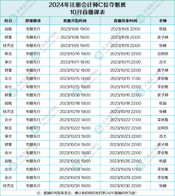 速來(lái)領(lǐng)取！2024年C位奪魁班10月課表來(lái)啦！