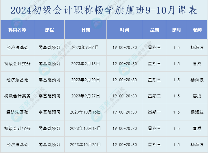 2024年初級會計職稱暢學(xué)旗艦班直播課表安排