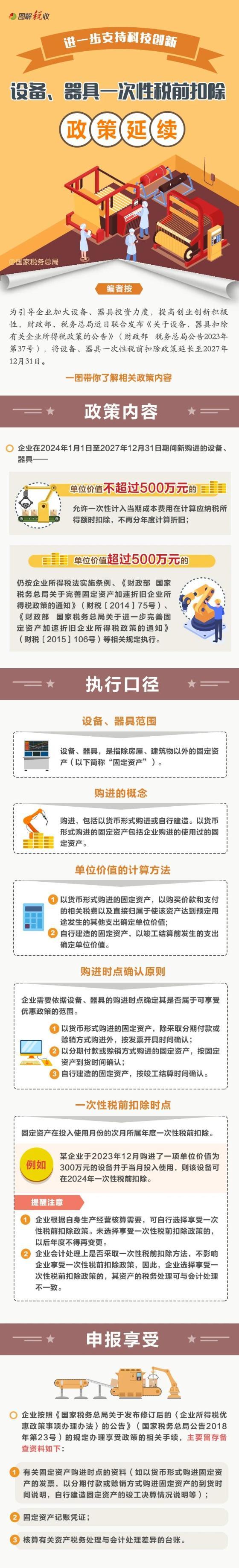 設備、器具一次性稅前扣除政策延續(xù)