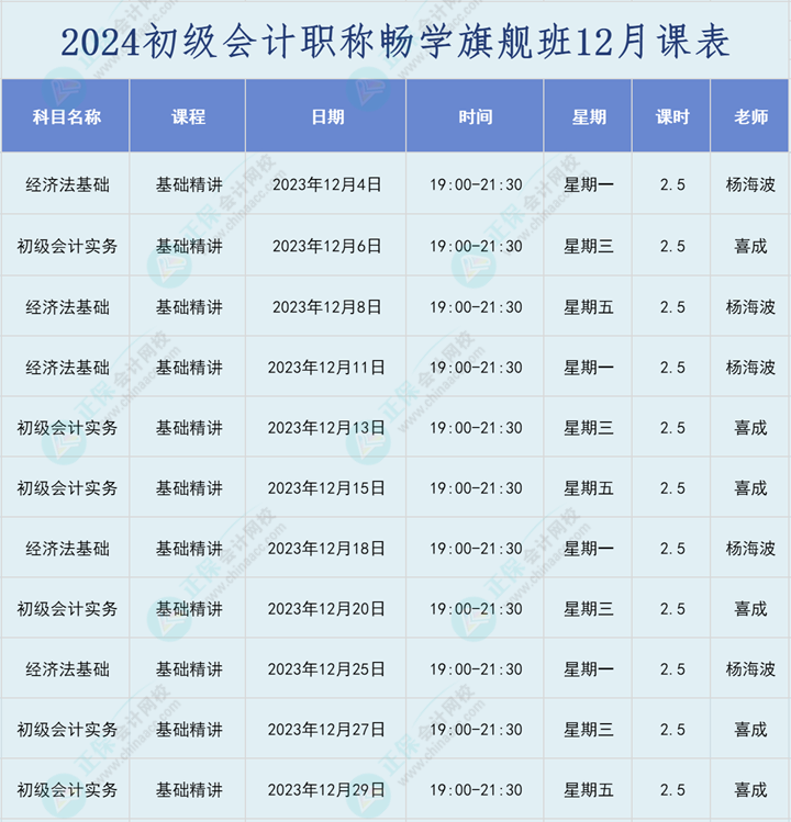 2024年初級會計職稱暢學(xué)旗艦班直播課表安排