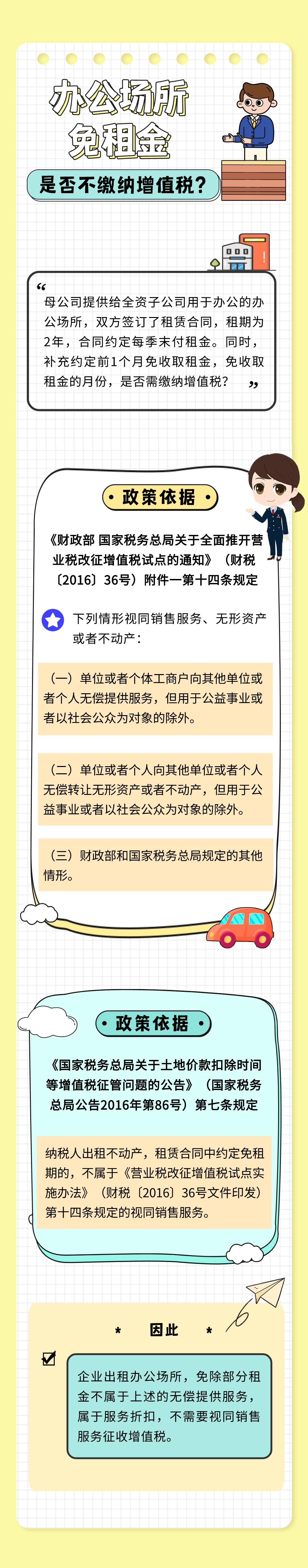 辦公場(chǎng)所免租金是否不繳納增值稅？