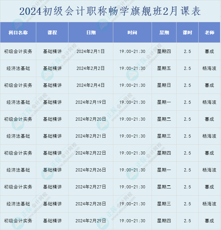 2024年初級會計職稱暢學(xué)旗艦班直播課表安排