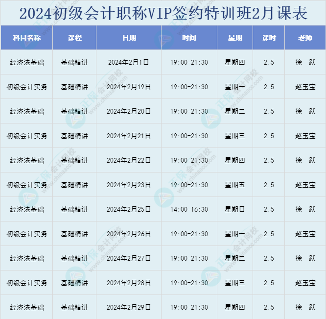 開課啦！2024年初級會計職稱VIP簽約特訓(xùn)班直播課表安排