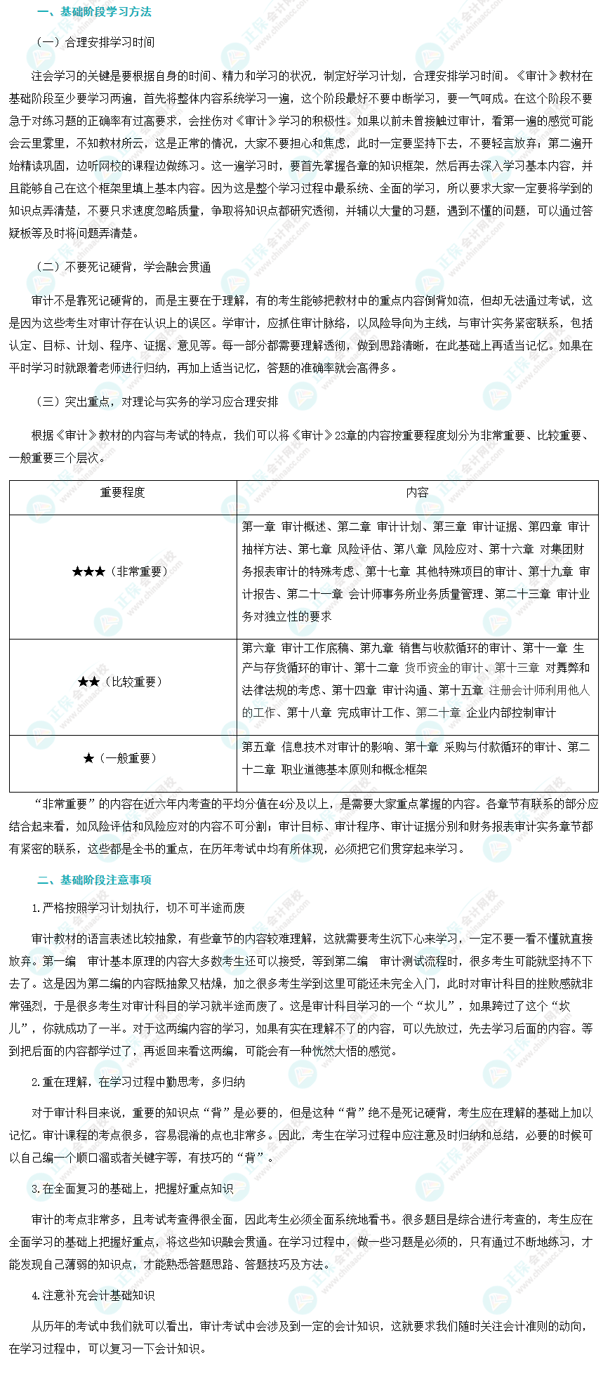 2024注會《審計》基礎階段學習方法及注意事項