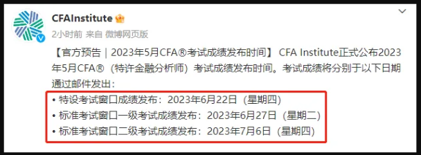 5月CFA考試成績公布時間已定？