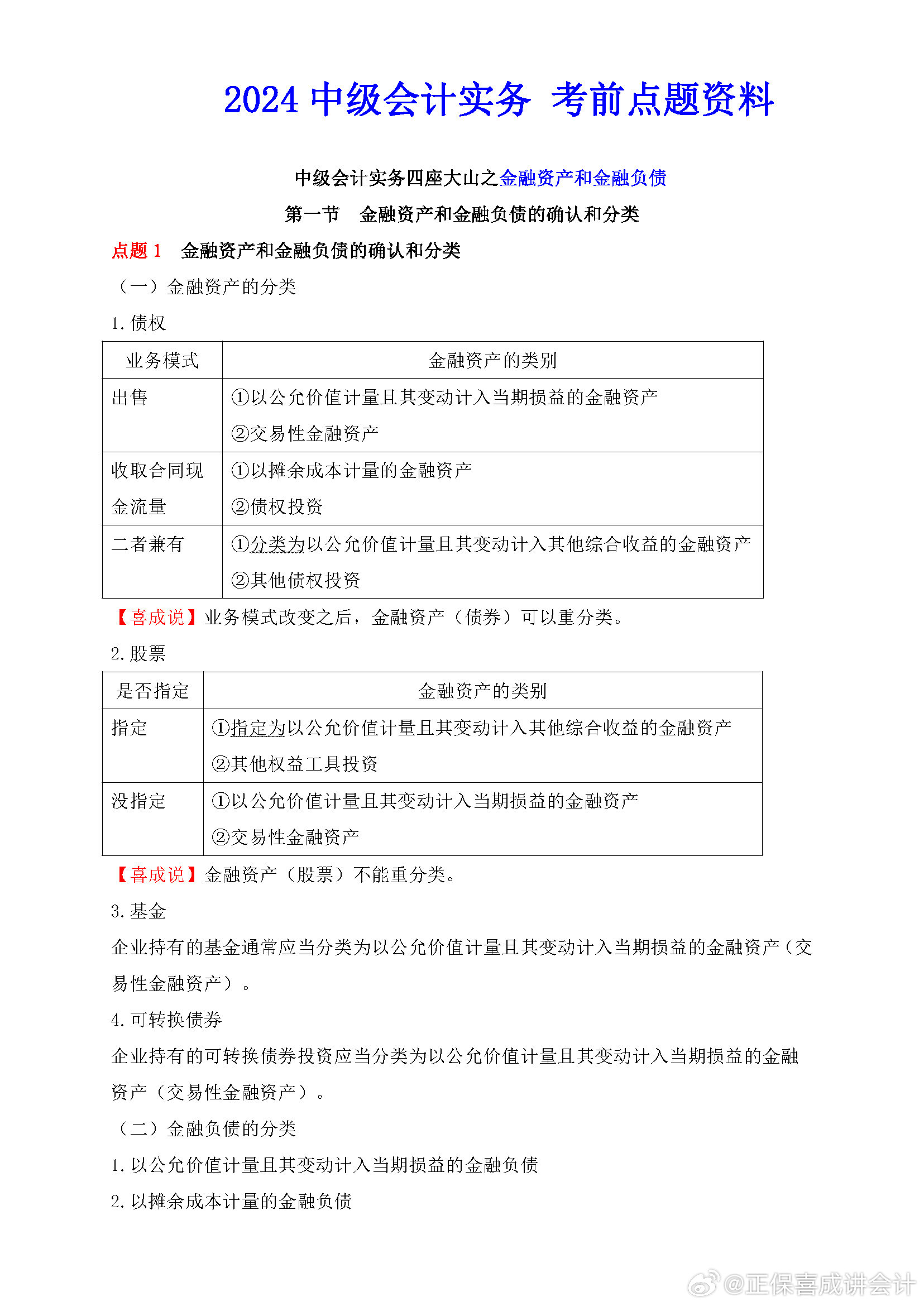 喜成2024年中級(jí)會(huì)計(jì)實(shí)務(wù)主觀題預(yù)測(cè) 這些考點(diǎn)再看一遍！